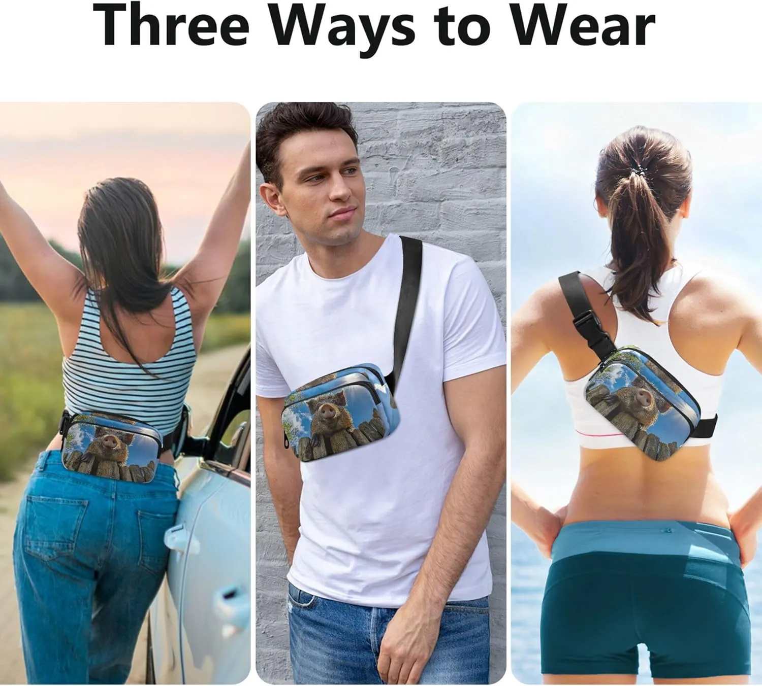 Close Up Cute Pig Print Women Fanny Pack Hiking Belt Bag Hip Pouch Waterproof Waist Pouches for Men