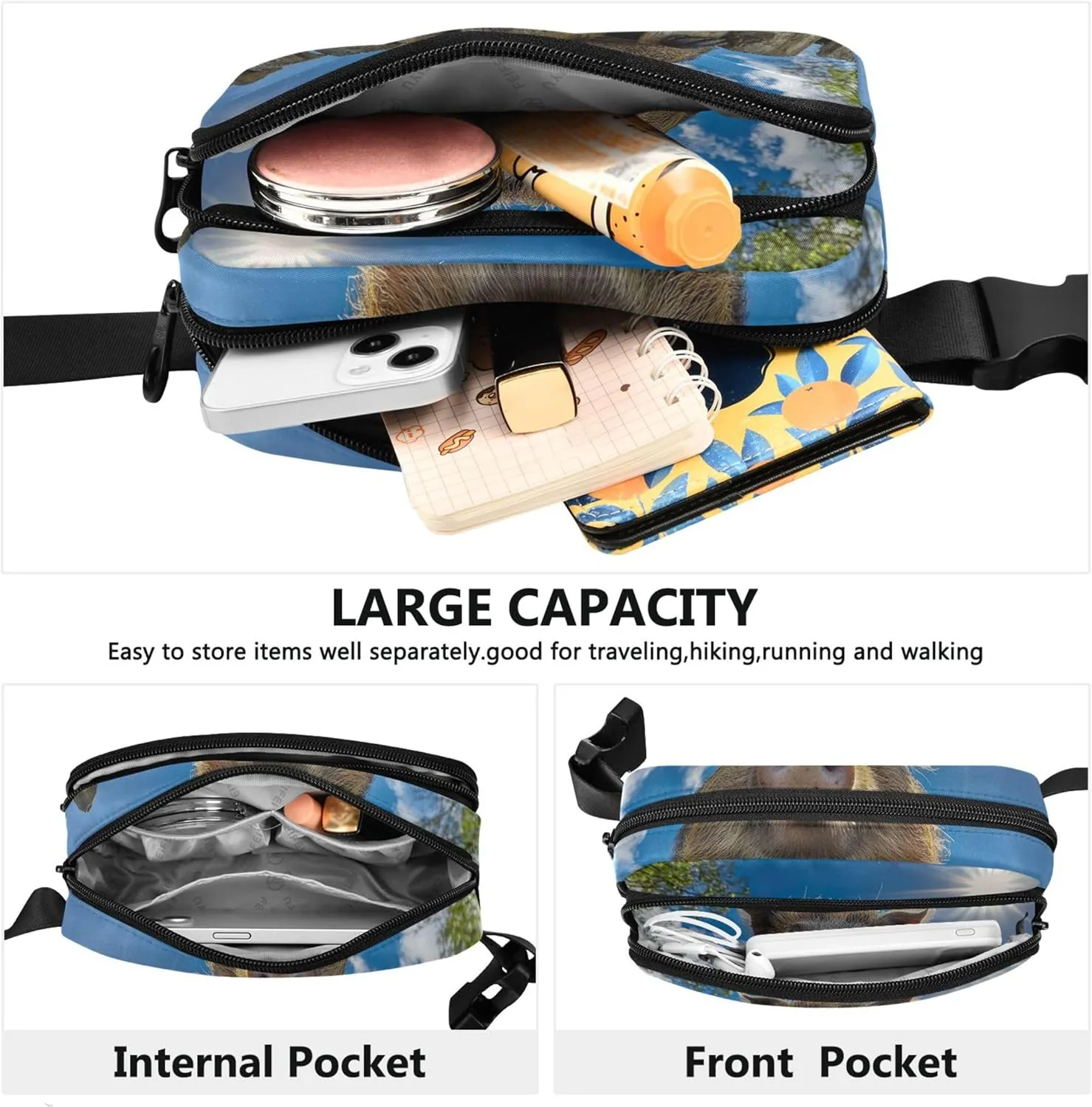Close Up Cute Pig Print Women Fanny Pack Hiking Belt Bag Hip Pouch Waterproof Waist Pouches for Men