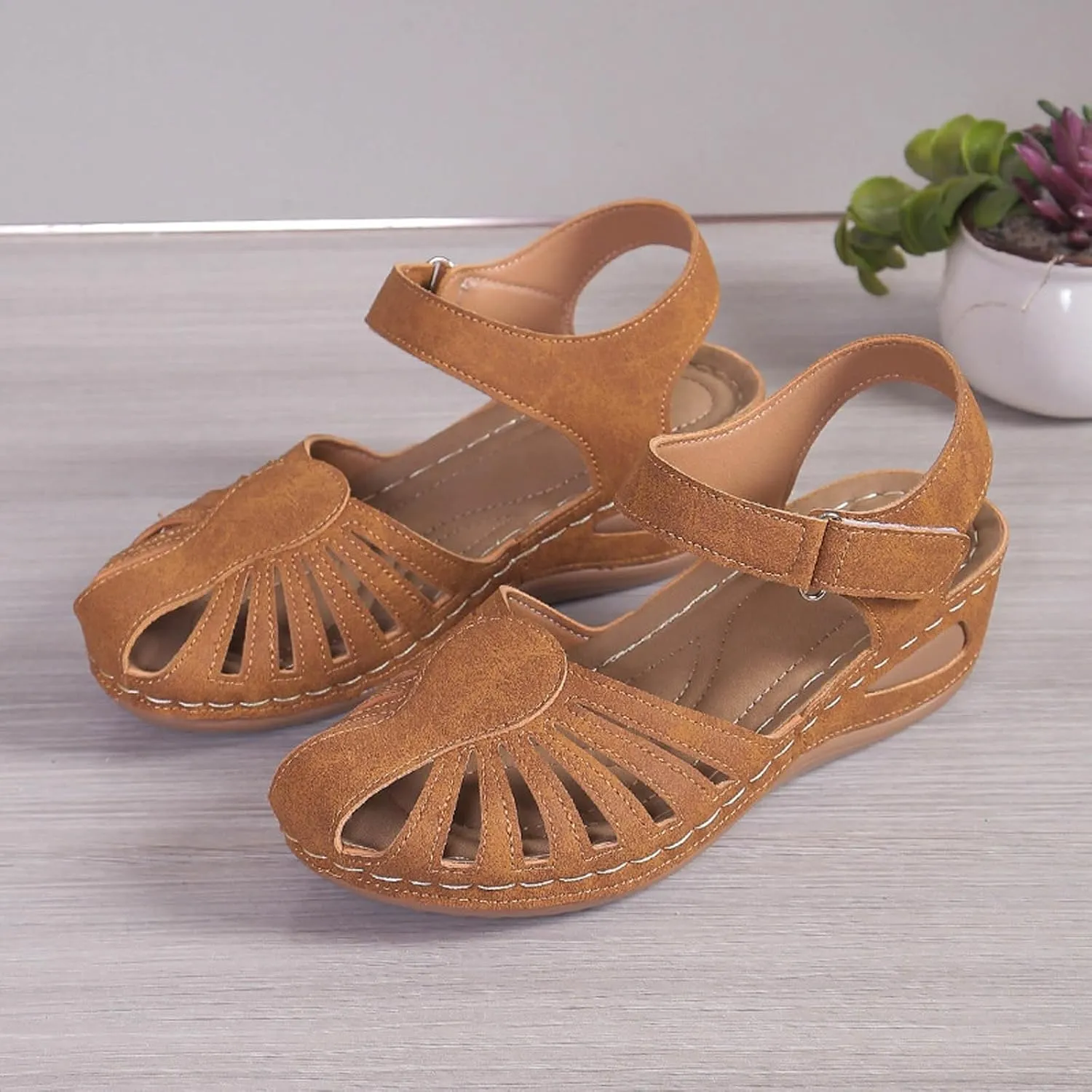 Closed Toe Sandals for Women 2025 Dressy Summer Comfortable Platform Wedges Ankle Strap Slip On Sandals with Arch Support Casual Hollow Out Sandal Dress Shoes