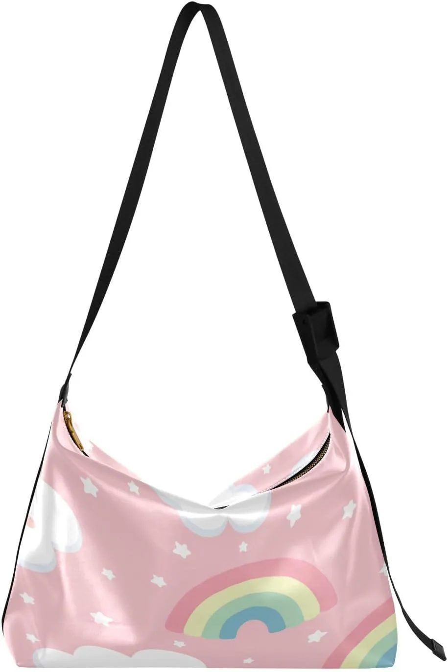 Cloud Pattern Cute Rainbow Stars Hobo Crossbody Bags for Women Leather Large Shoulder Bag Cross Body Trendy Womens Tote Bags Handbag for Travel Shopping