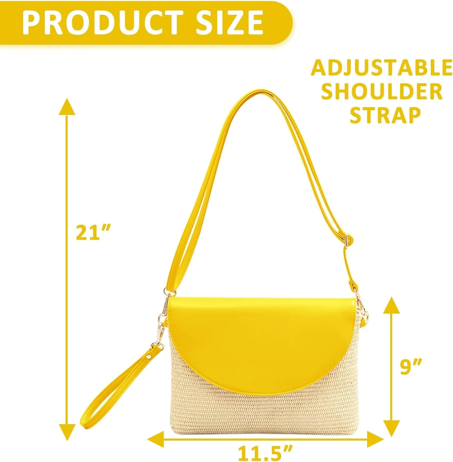 Clutch Purses for Women, Bohemian Handmade Straw Bag, Flip-up leather Crossbody Bags, Woven Envelope Package