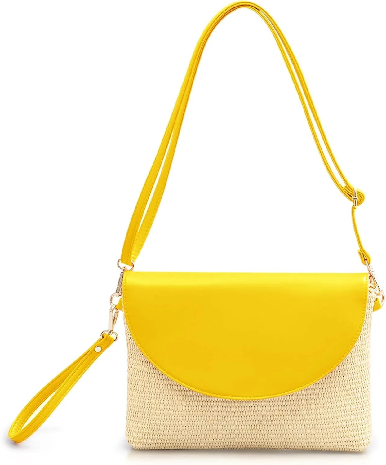 Clutch Purses for Women, Bohemian Handmade Straw Bag, Flip-up leather Crossbody Bags, Woven Envelope Package