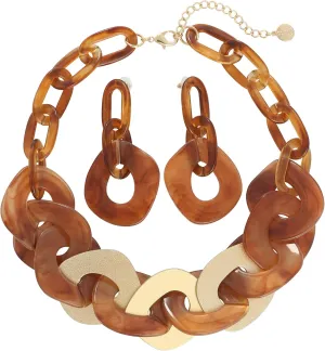 Coiris Statement Chunky Necklace Metal Punk Acrylic Cuban Link Chain Necklaces Bohemian Tortoise Shell Acrylic Resin Chain Link