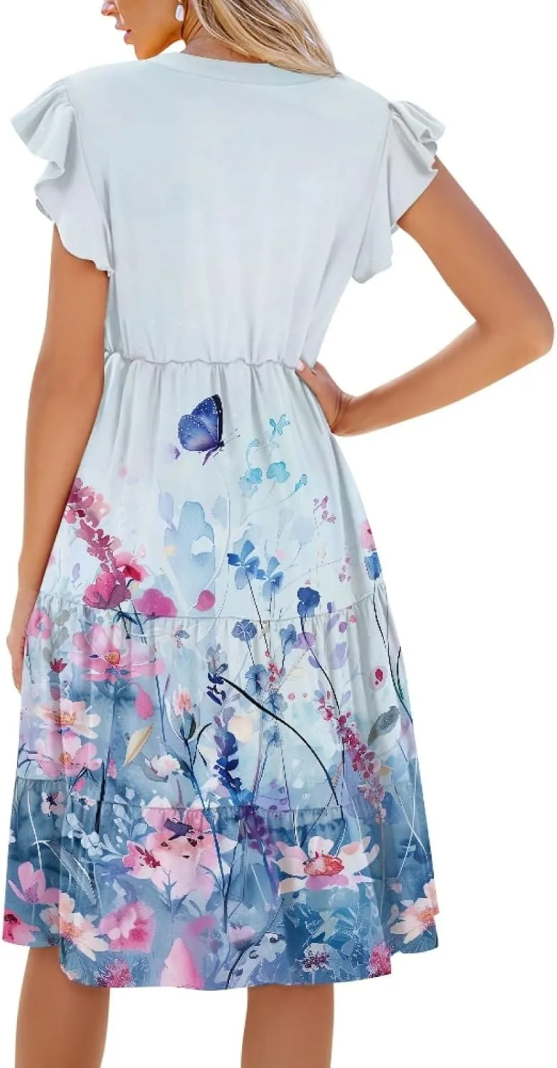 Coloranimal Summer Dresses for Women 2024 Maxi Dress Sundresses Breathable Beach Dress Womens Dresses Short Sleeve Midi Dress