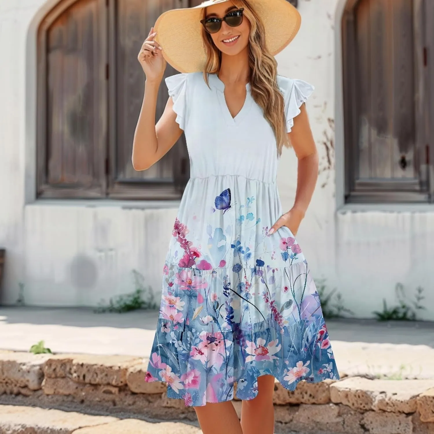Coloranimal Summer Dresses for Women 2024 Maxi Dress Sundresses Breathable Beach Dress Womens Dresses Short Sleeve Midi Dress