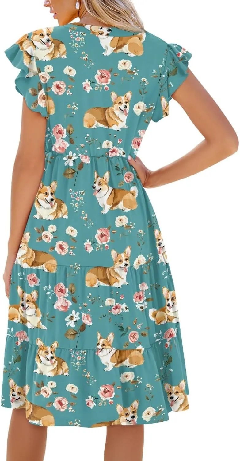 Coloranimal Summer Dresses for Women 2024 Maxi Dress Sundresses Breathable Beach Dress Womens Dresses Short Sleeve Midi Dress