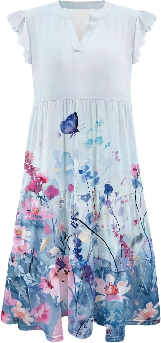 Coloranimal Summer Dresses for Women 2024 Maxi Dress Sundresses Breathable Beach Dress Womens Dresses Short Sleeve Midi Dress