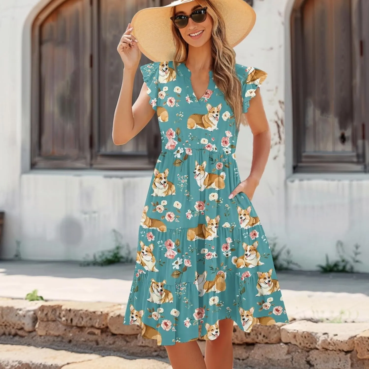 Coloranimal Summer Dresses for Women 2024 Maxi Dress Sundresses Breathable Beach Dress Womens Dresses Short Sleeve Midi Dress