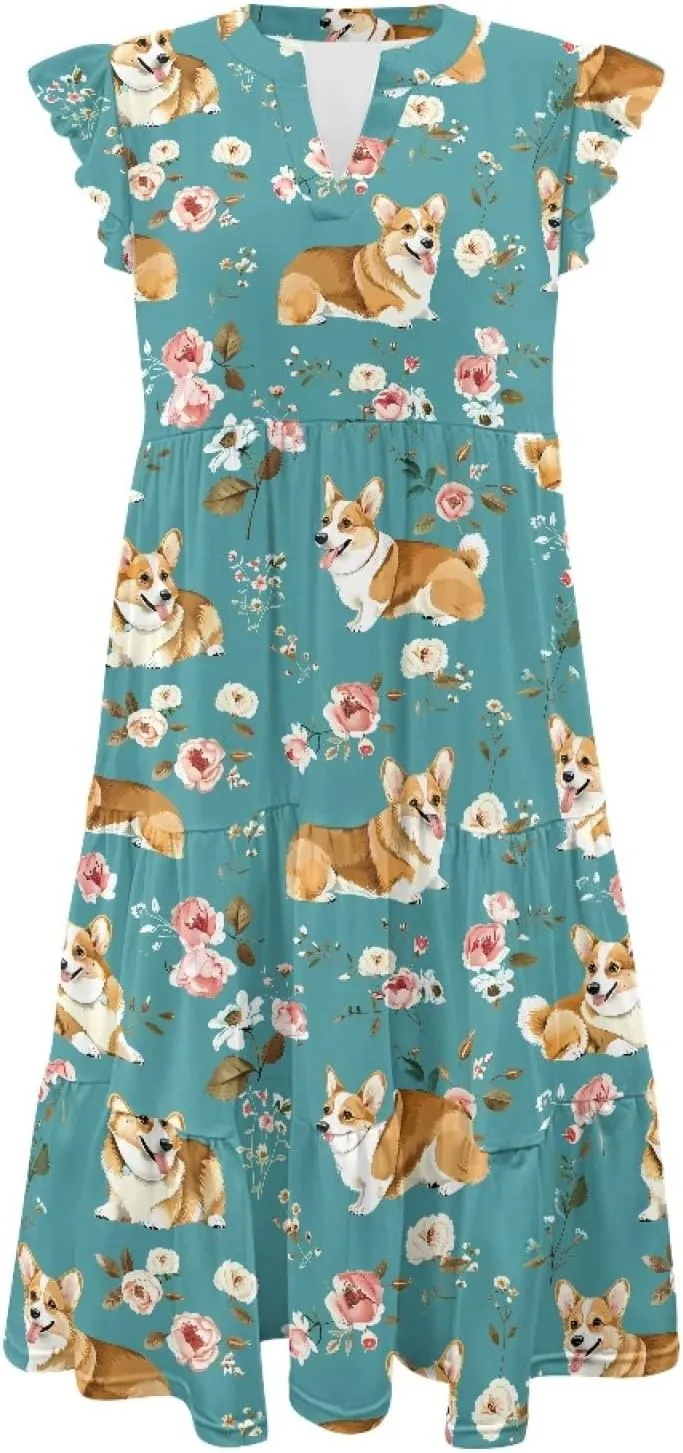 Coloranimal Summer Dresses for Women 2024 Maxi Dress Sundresses Breathable Beach Dress Womens Dresses Short Sleeve Midi Dress