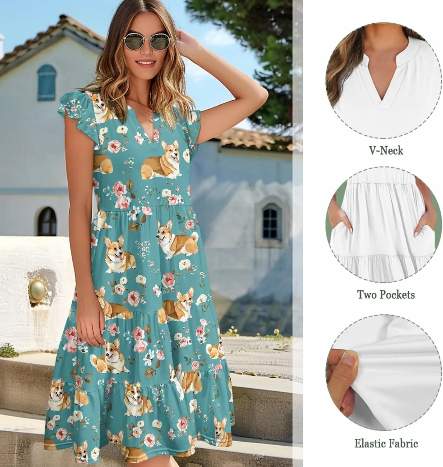 Coloranimal Summer Dresses for Women 2024 Maxi Dress Sundresses Breathable Beach Dress Womens Dresses Short Sleeve Midi Dress