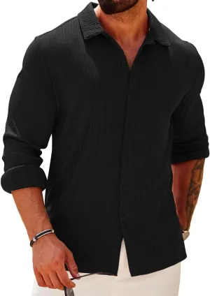 COOFANDY Athletic Fit Dress Shirts for Men Ribbed Knit Textured Button Down Shirts
