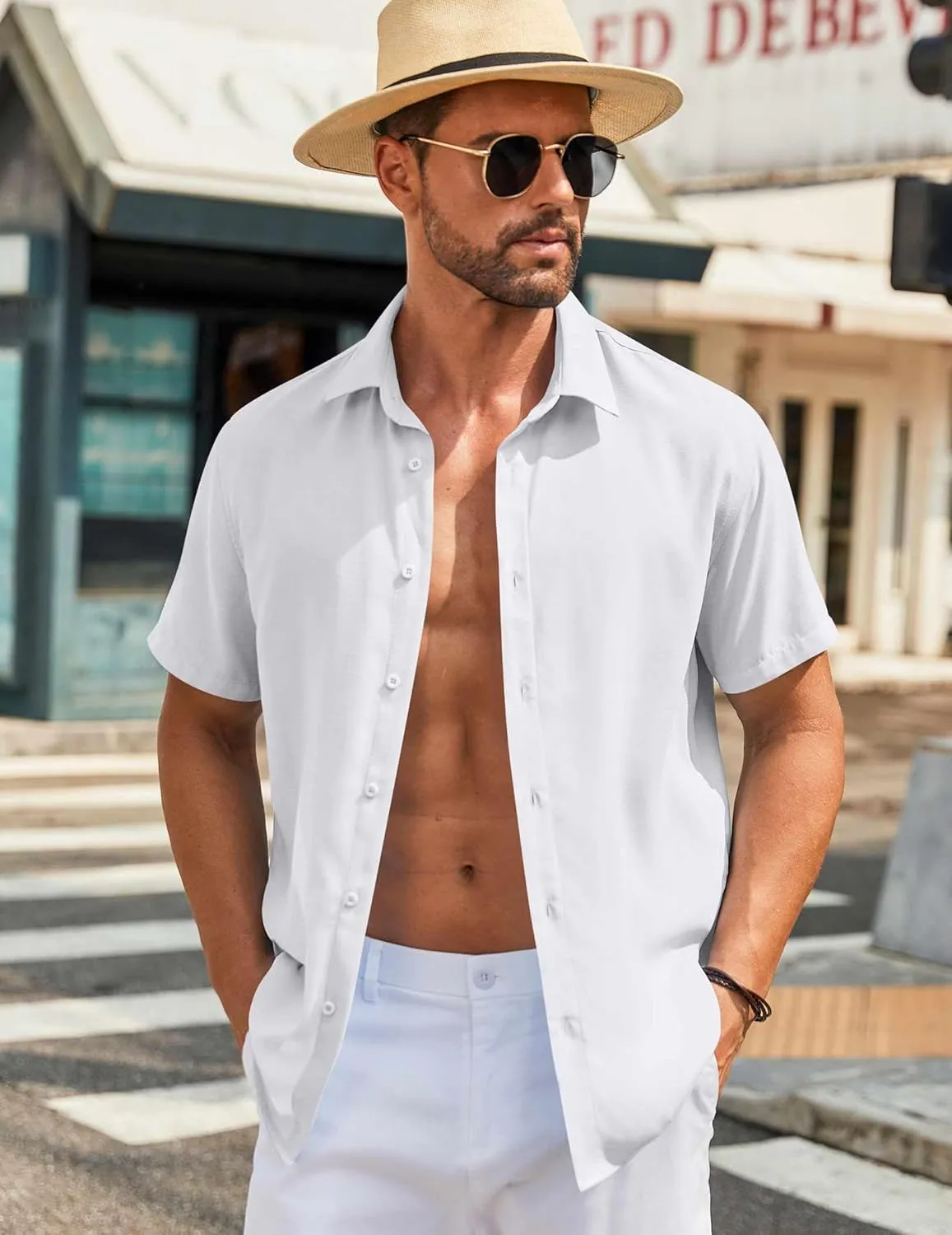 COOFANDY Mens Button Down Shirts Short Sleeve Casual Shirt Summer Beach Wedding Shirts