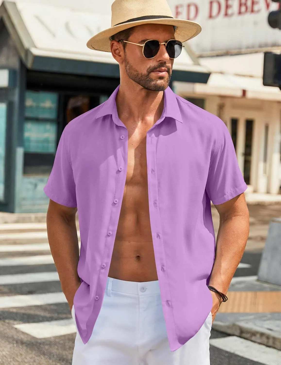 COOFANDY Mens Button Down Shirts Short Sleeve Casual Shirt Summer Beach Wedding Shirts