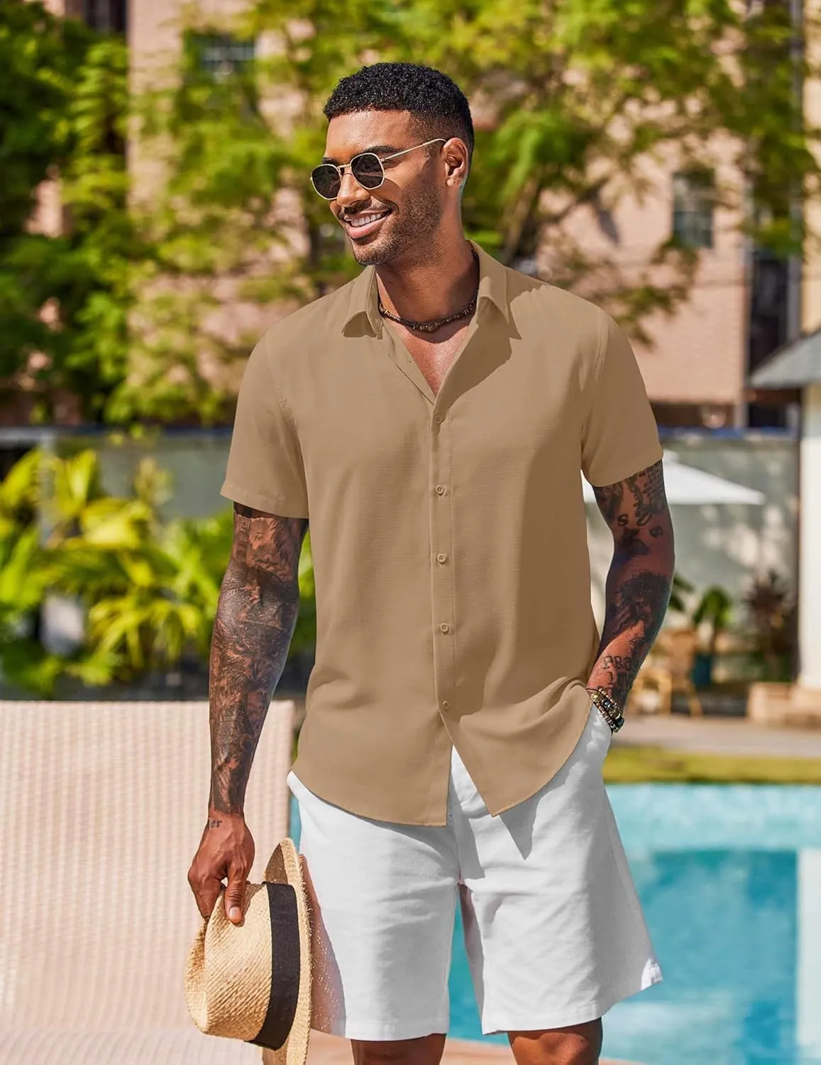 COOFANDY Mens Button Down Shirts Short Sleeve Casual Shirt Summer Beach Wedding Shirts