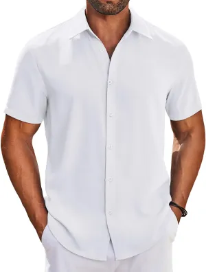 COOFANDY Mens Button Down Shirts Short Sleeve Casual Shirt Summer Beach Wedding Shirts