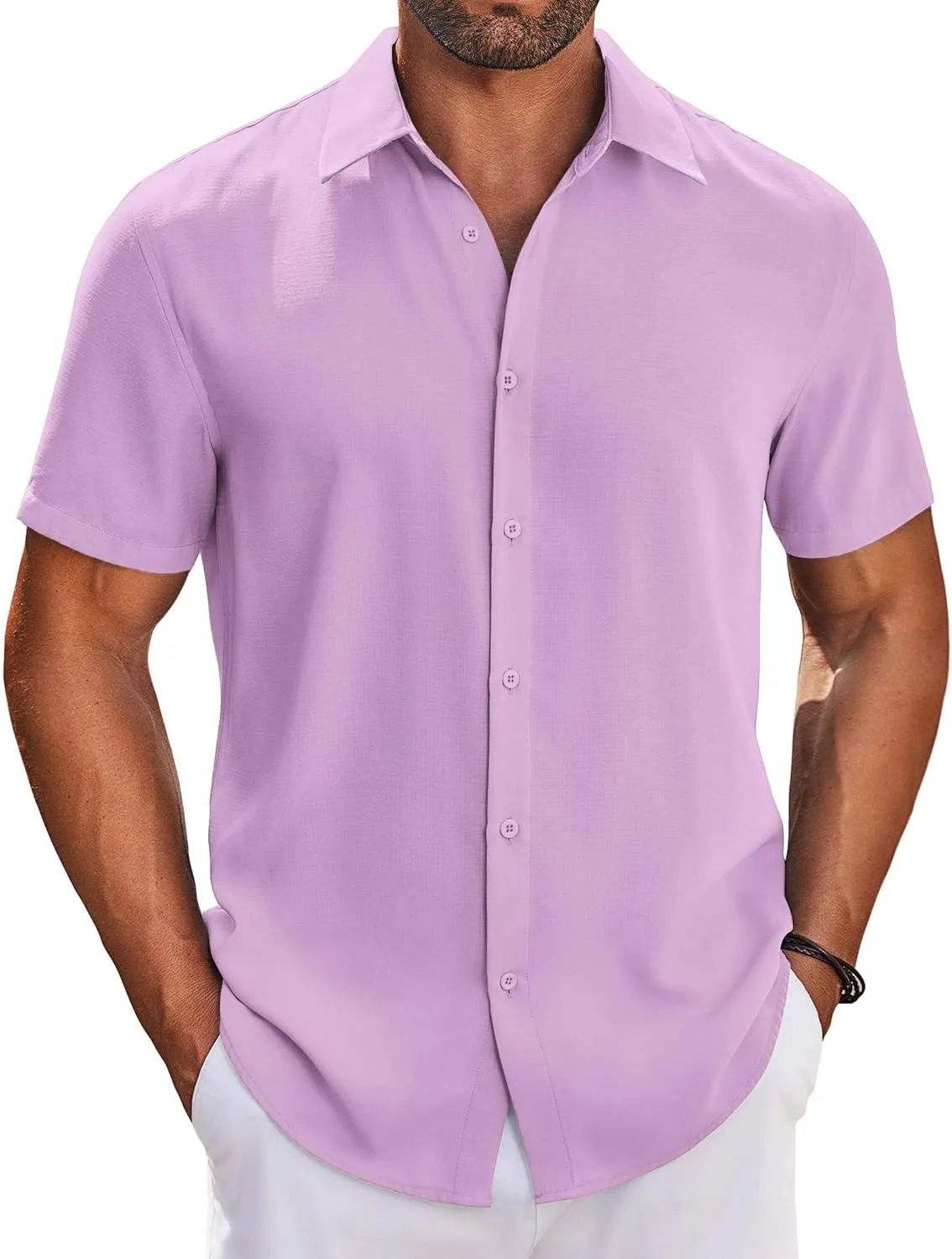 COOFANDY Mens Button Down Shirts Short Sleeve Casual Shirt Summer Beach Wedding Shirts