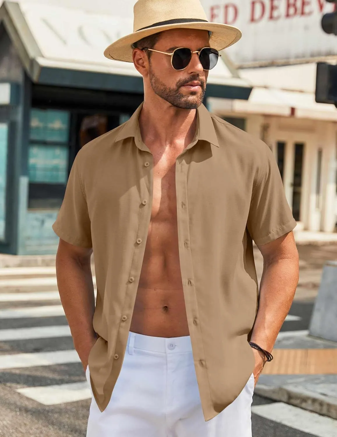 COOFANDY Mens Button Down Shirts Short Sleeve Casual Shirt Summer Beach Wedding Shirts