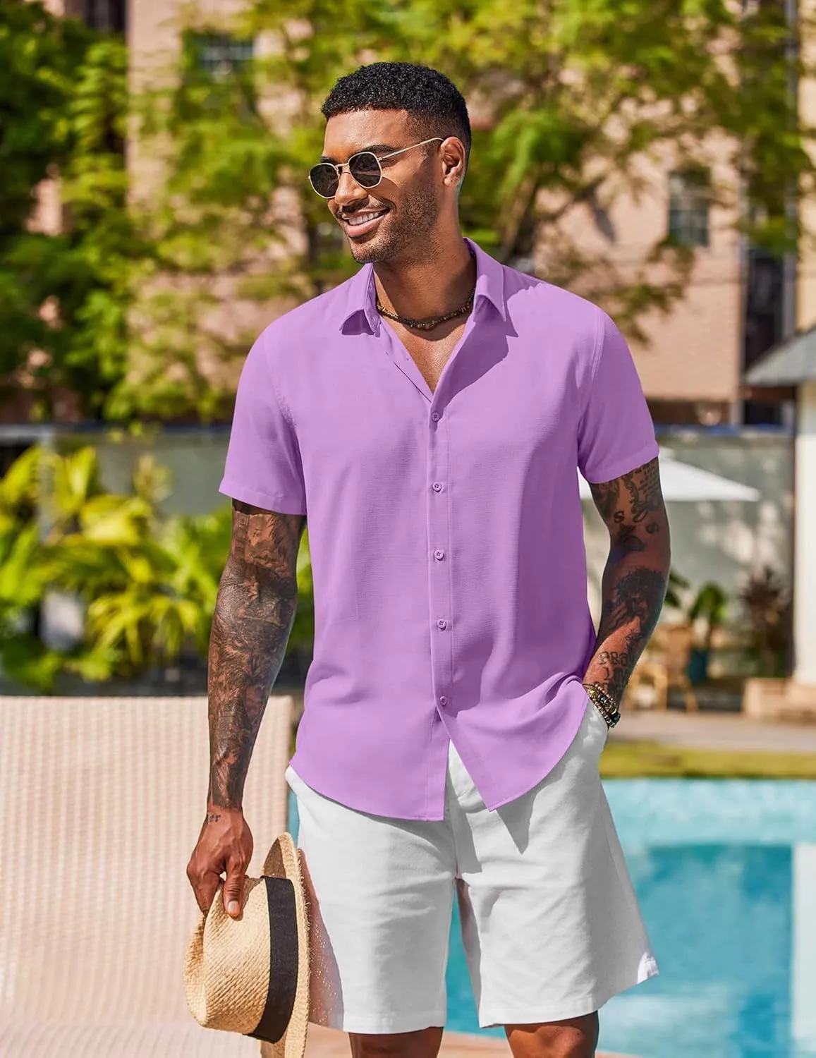 COOFANDY Mens Button Down Shirts Short Sleeve Casual Shirt Summer Beach Wedding Shirts