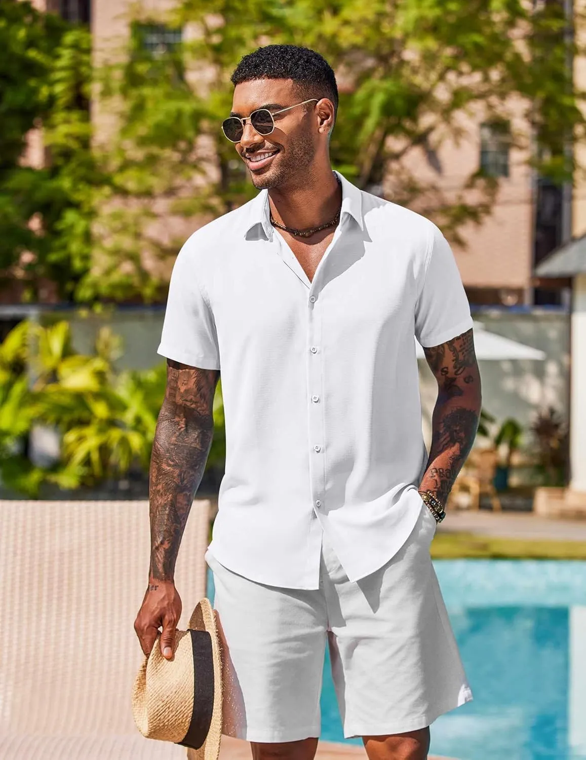 COOFANDY Mens Button Down Shirts Short Sleeve Casual Shirt Summer Beach Wedding Shirts