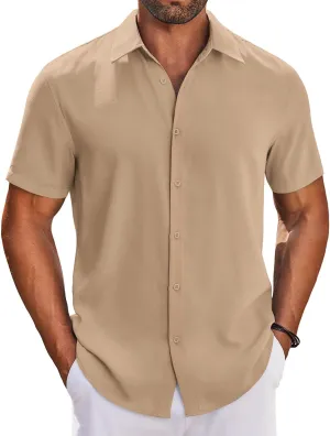 COOFANDY Mens Button Down Shirts Short Sleeve Casual Shirt Summer Beach Wedding Shirts