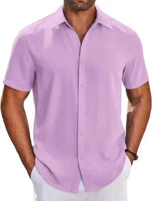 COOFANDY Mens Button Down Shirts Short Sleeve Casual Shirt Summer Beach Wedding Shirts