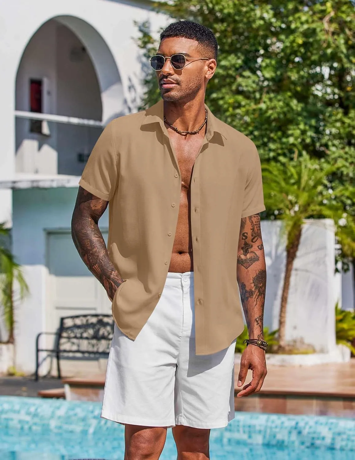 COOFANDY Mens Button Down Shirts Short Sleeve Casual Shirt Summer Beach Wedding Shirts