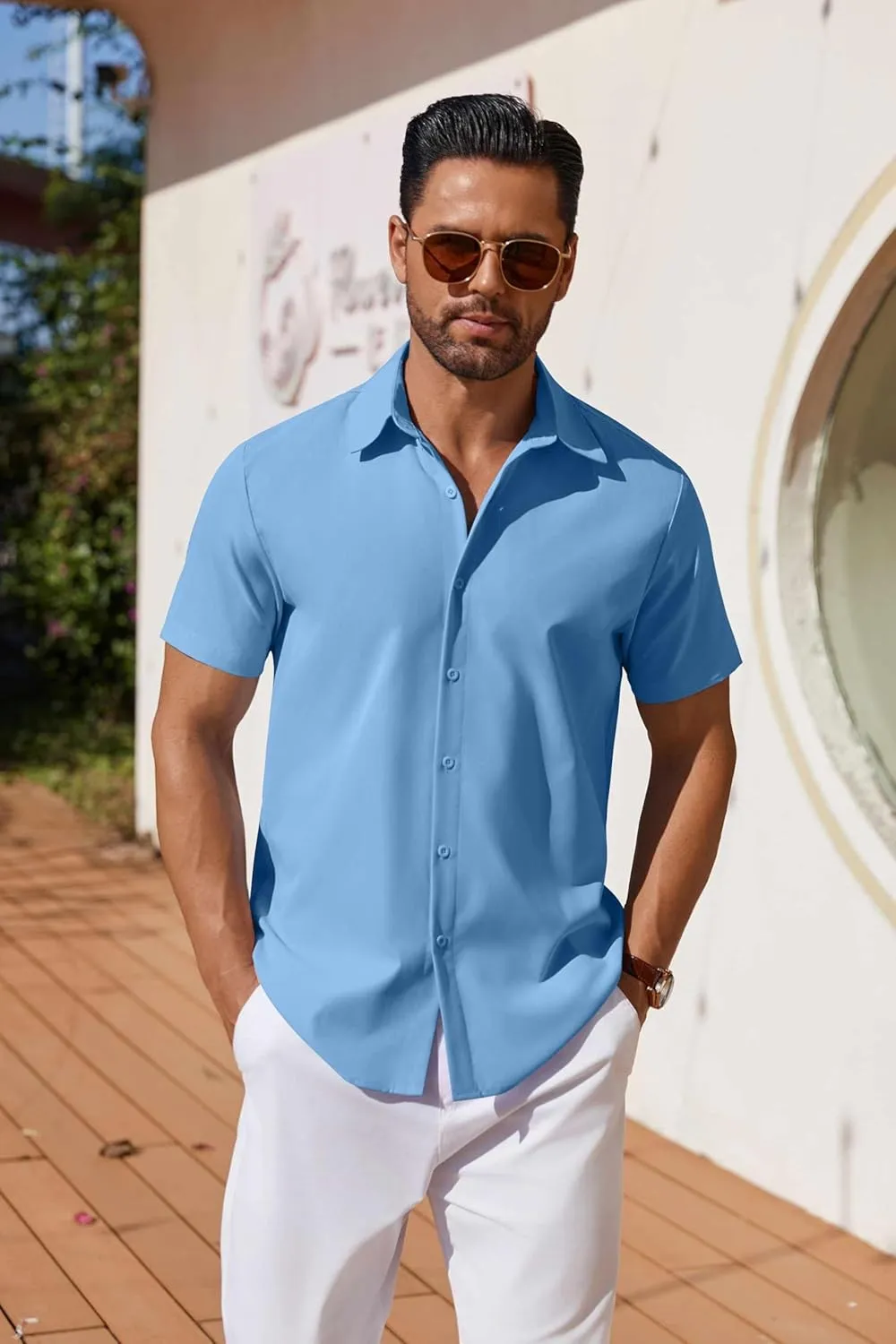 COOFANDY Mens Button Down Shirts Short Sleeve Casual Shirt Summer Untucked Dress Shirts