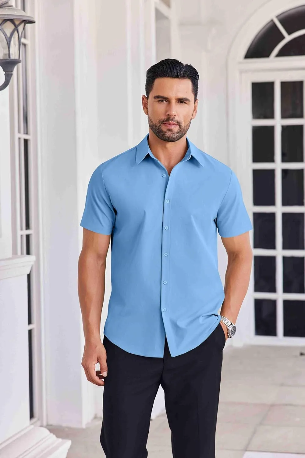 COOFANDY Mens Button Down Shirts Short Sleeve Casual Shirt Summer Untucked Dress Shirts