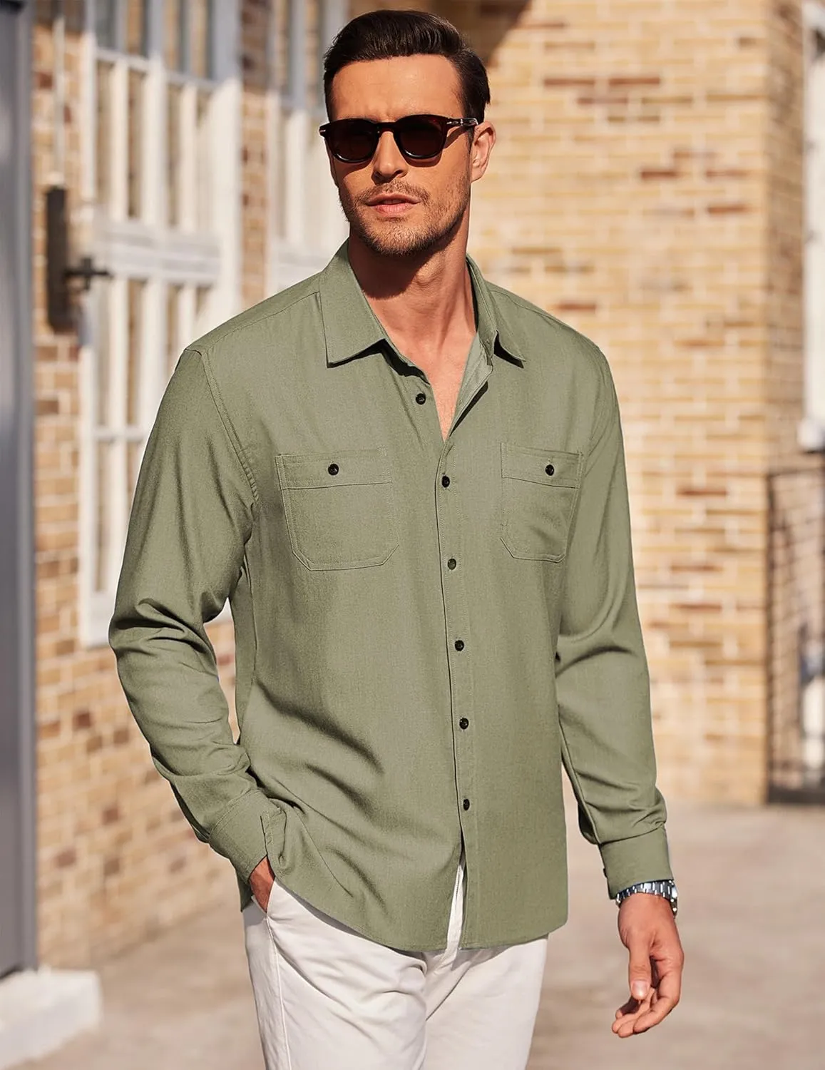 COOFANDY Mens Casual Button Down Shirts Long Sleeve Wrinkle Free Untucked Dress Shirts