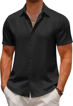 COOFANDY Men's Casual Button Down Short Sleeve Shirts Summer Beach Wedding Shirt Vacation Cotton Shirts