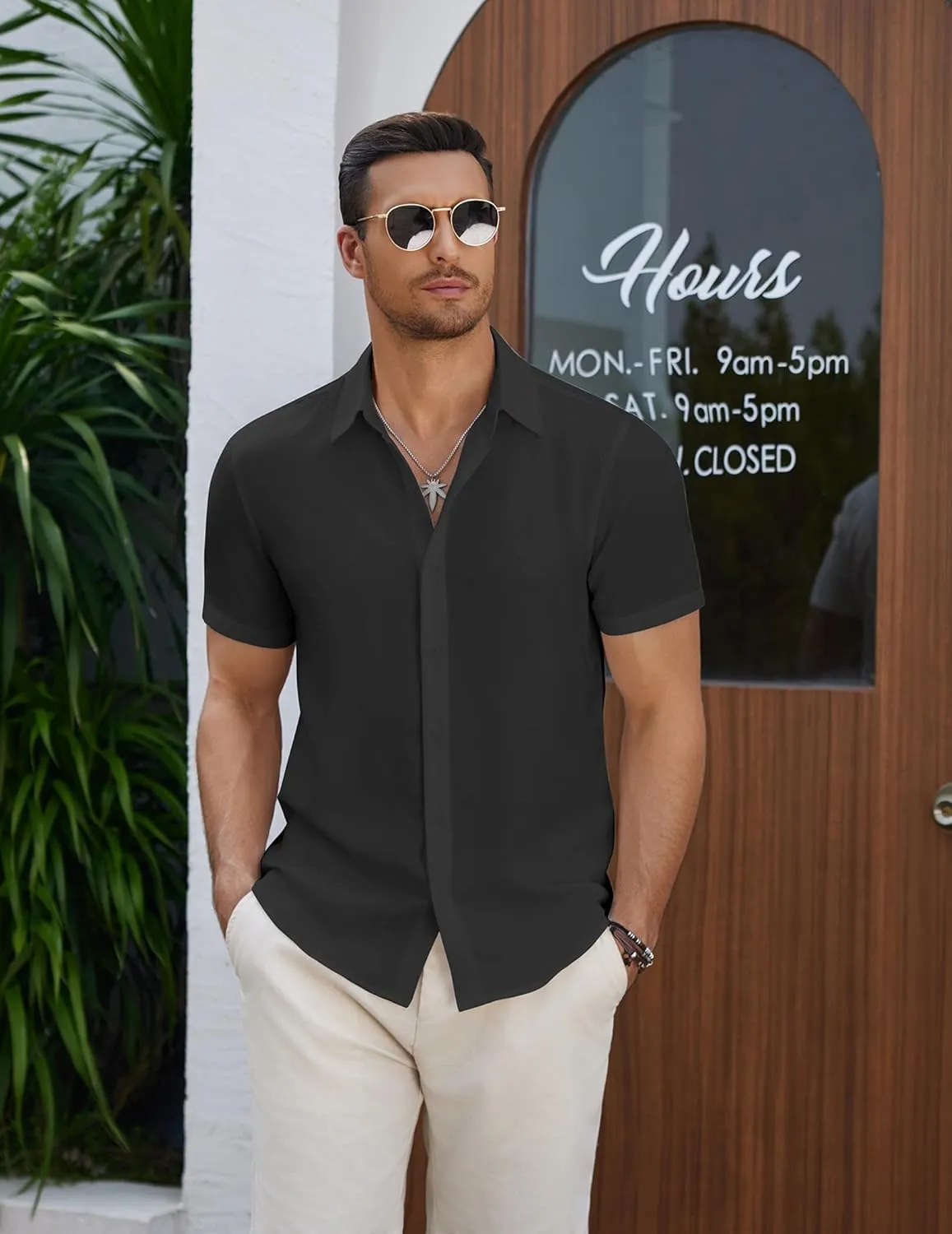 COOFANDY Men's Casual Button Down Short Sleeve Shirts Summer Beach Wedding Shirt Vacation Cotton Shirts
