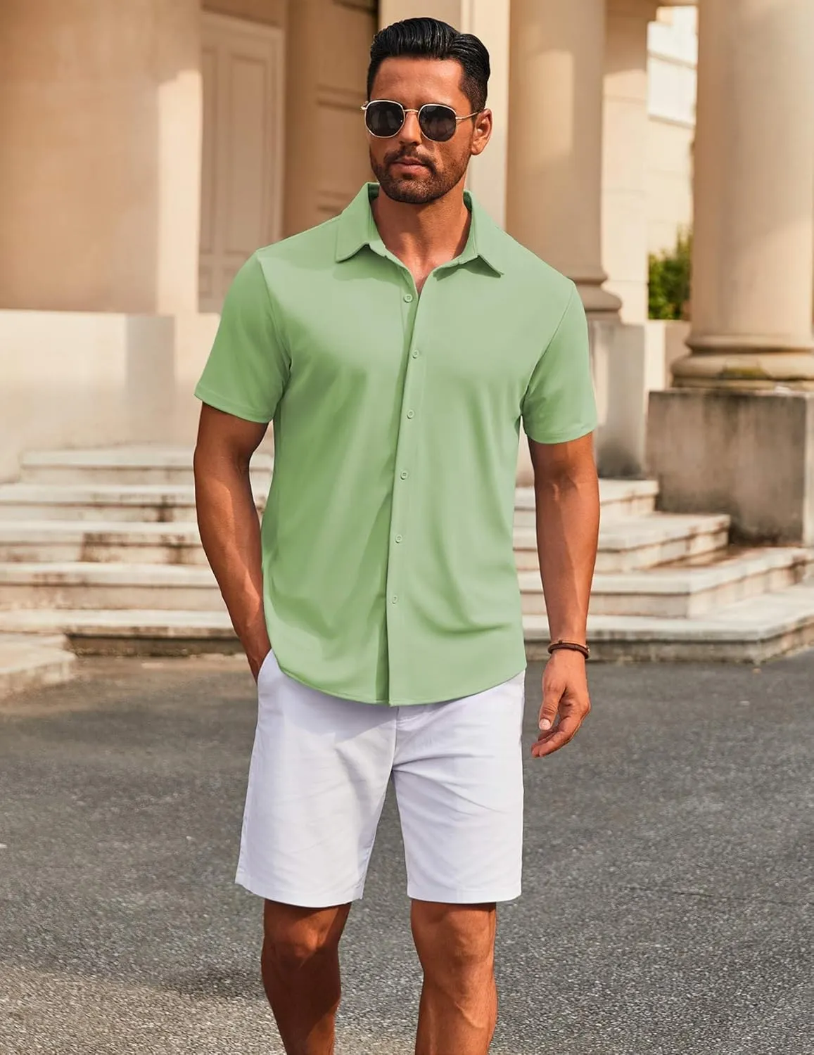 COOFANDY Men's Casual Button Down Short Sleeve Shirts Untucked Wrinkle Free Shirt Stretch Dress Shirts