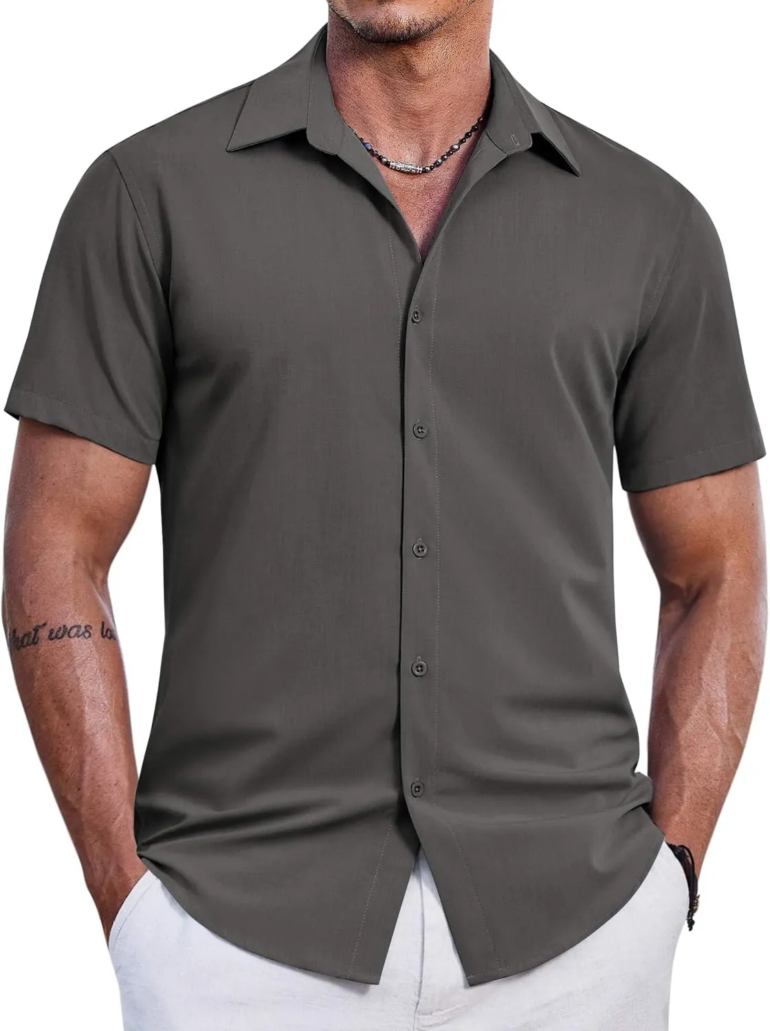 COOFANDY Mens Casual Short Sleeve Button Down Shirts Summer Untucked Wrinkle Free Shirts
