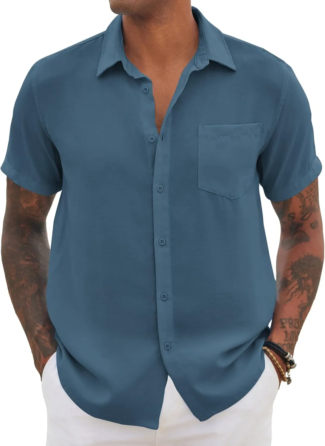 COOFANDY Mens Casual Short Sleeve Shirts Button Down Textured Shirts Summer Beach Shirt with Pocket