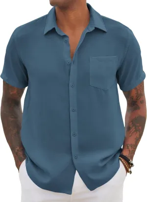 COOFANDY Mens Casual Short Sleeve Shirts Button Down Textured Shirts Summer Beach Shirt with Pocket