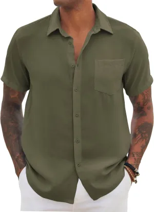 COOFANDY Mens Casual Short Sleeve Shirts Button Down Textured Shirts Summer Beach Shirt with Pocket