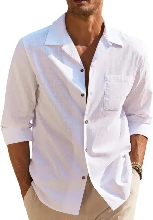 COOFANDY Men's Cotton Linen Shirts Long Sleeve Casual Buttton Down Shirts Beach Top