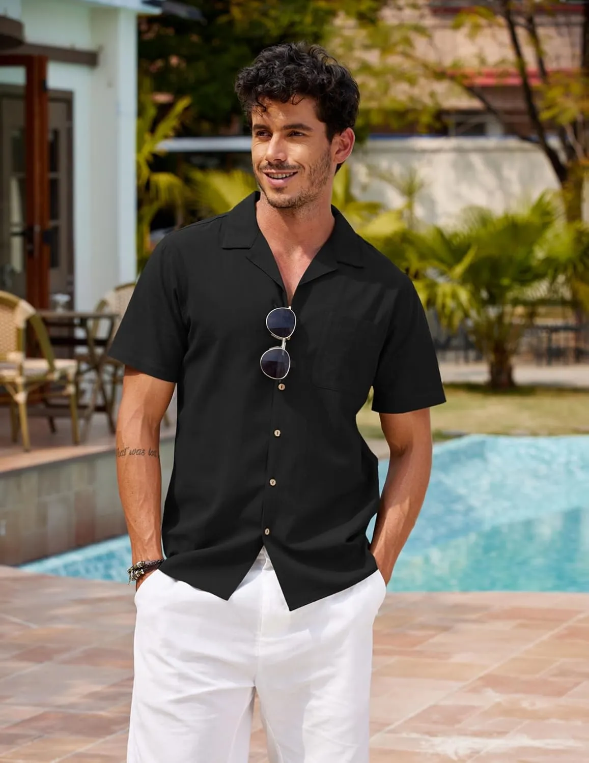 COOFANDY Men's Hawaiian Floral Shirts Cotton Linen Button Down Tropical Holiday Beach Shirts
