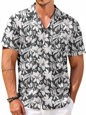 COOFANDY Men's Hawaiian Floral Shirts Cotton Linen Button Down Tropical Holiday Beach Shirts