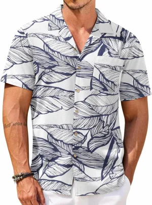 COOFANDY Men's Hawaiian Floral Shirts Cotton Linen Button Down Tropical Holiday Beach Shirts