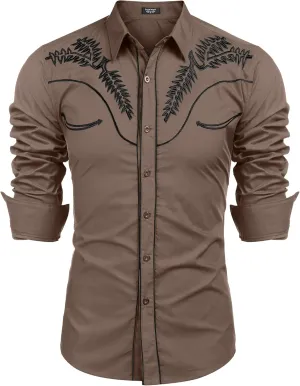 COOFANDY Men's Western Shirts Long Sleeve Slim Fit Embroideres Cowboy Shirts Casual Button Down Shirt