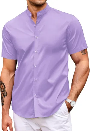 COOFANDY Muscle Fit Dress Shirts for Men Banded Collar Casual Button Down Shirts