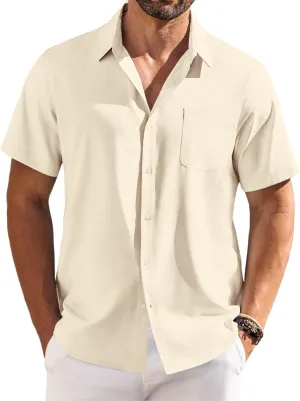 COOFANDY Shirts for Men Short Sleeve Button Down Shirt Casual Summer Beach Shirts