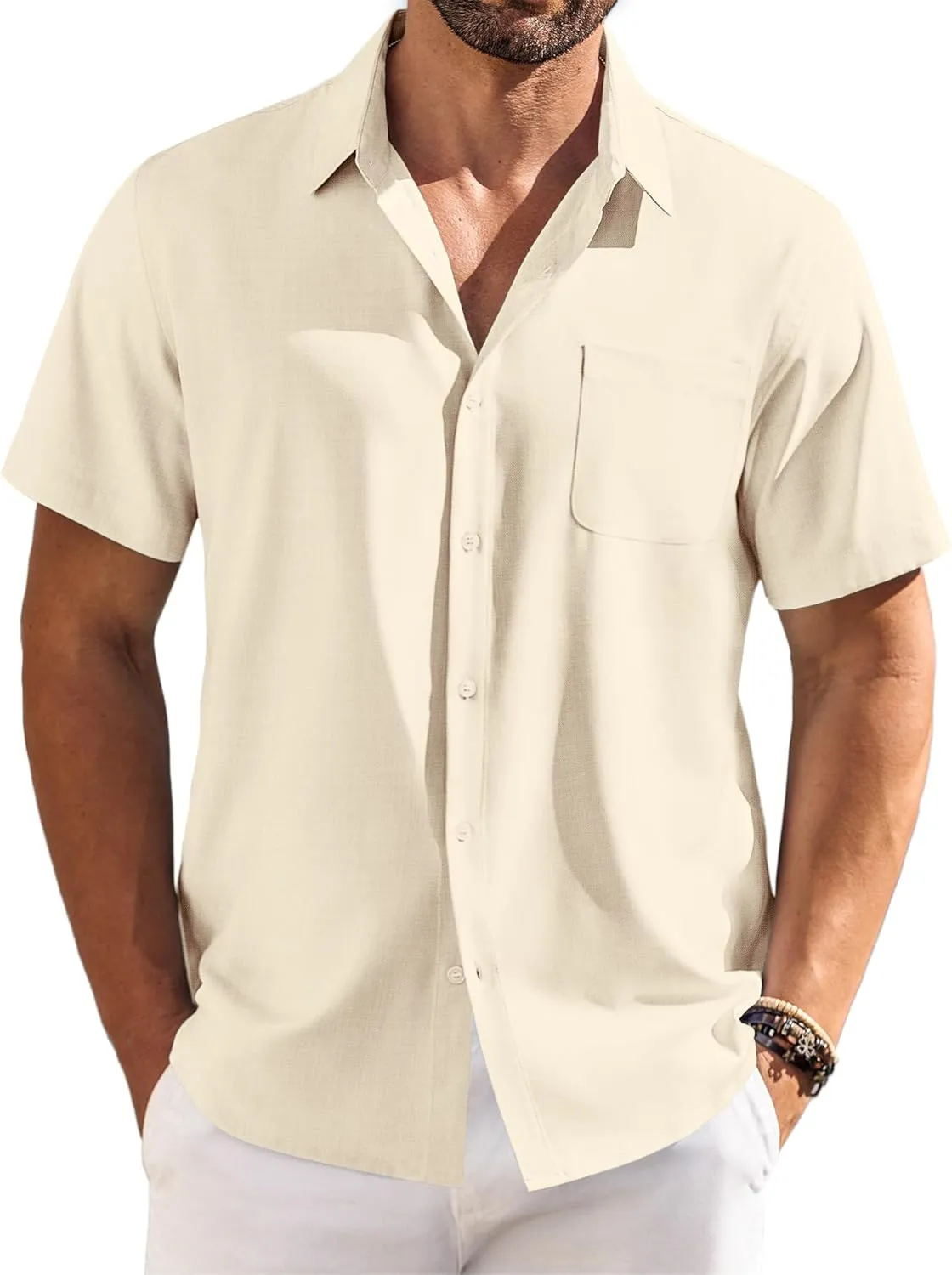 COOFANDY Shirts for Men Short Sleeve Button Down Shirt Casual Summer Beach Shirts