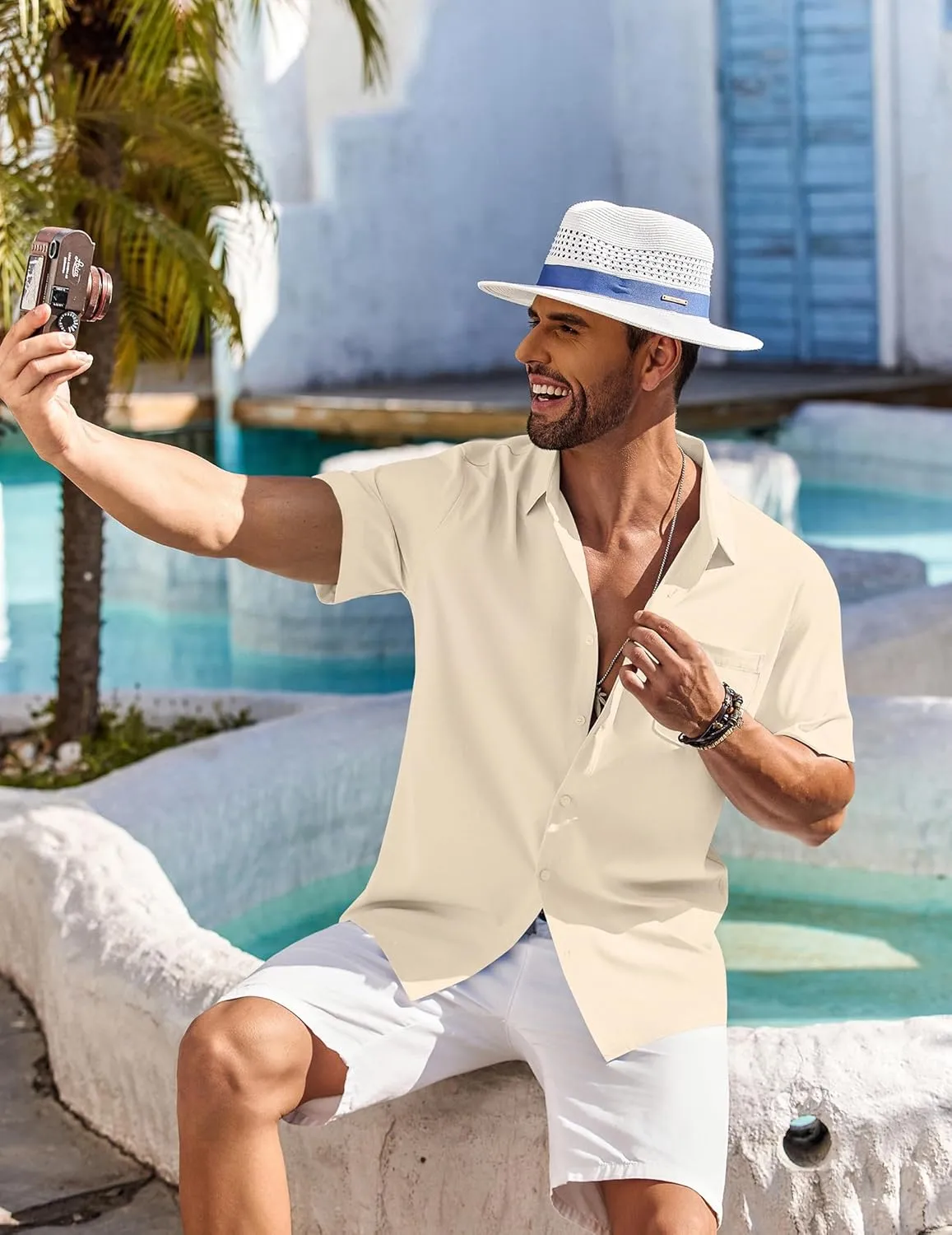 COOFANDY Shirts for Men Short Sleeve Button Down Shirt Casual Summer Beach Shirts