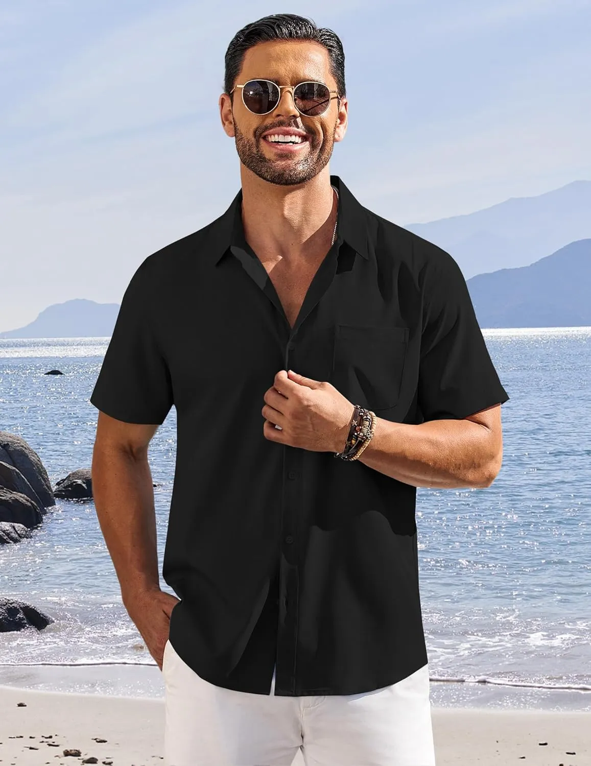 COOFANDY Shirts for Men Short Sleeve Button Down Shirt Casual Summer Beach Shirts