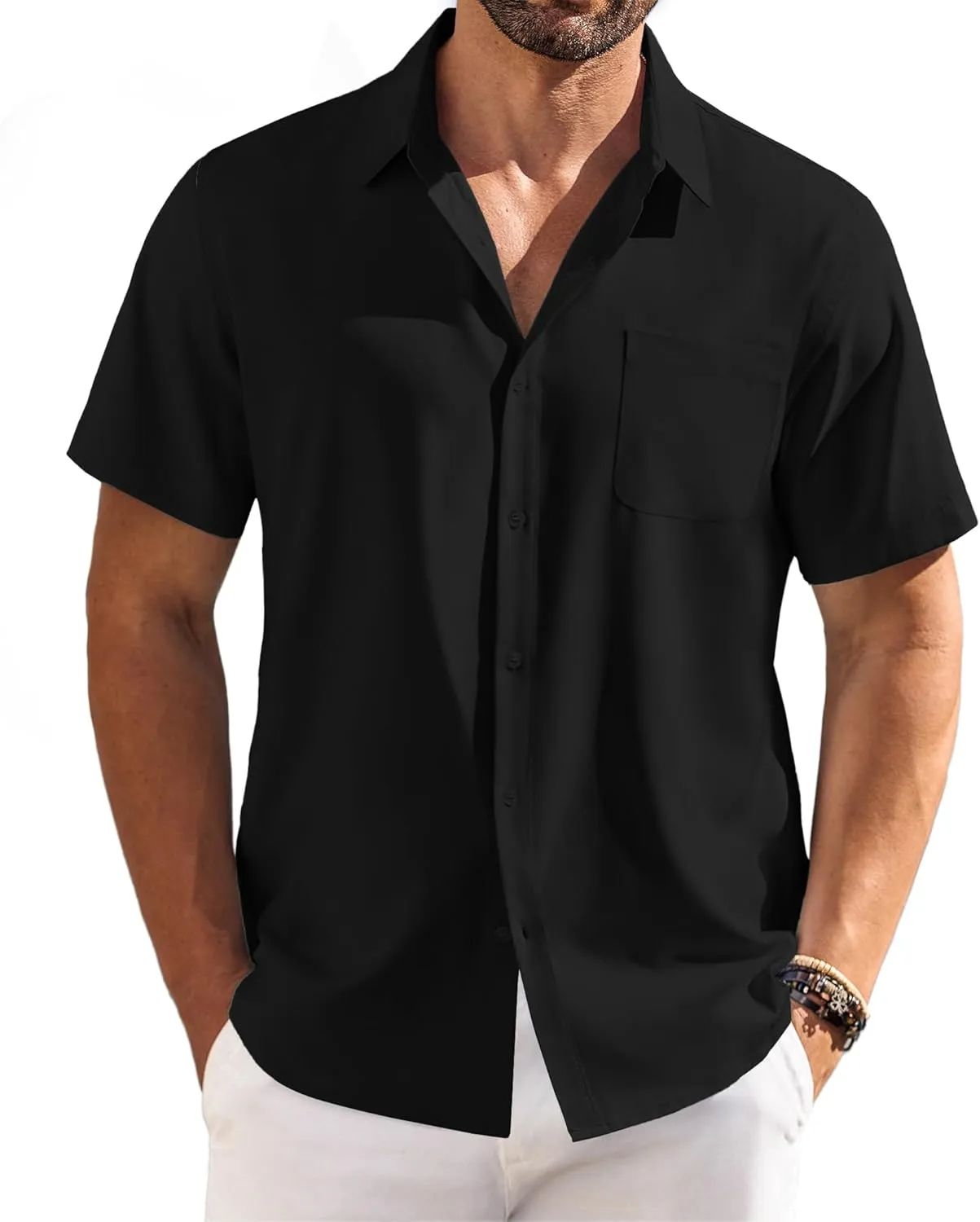 COOFANDY Shirts for Men Short Sleeve Button Down Shirt Casual Summer Beach Shirts