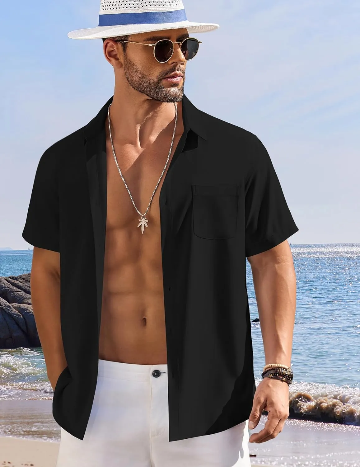 COOFANDY Shirts for Men Short Sleeve Button Down Shirt Casual Summer Beach Shirts