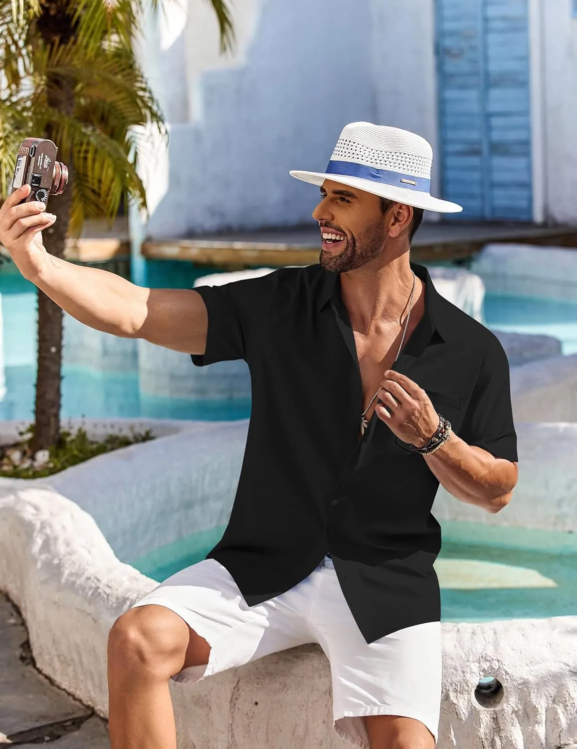 COOFANDY Shirts for Men Short Sleeve Button Down Shirt Casual Summer Beach Shirts