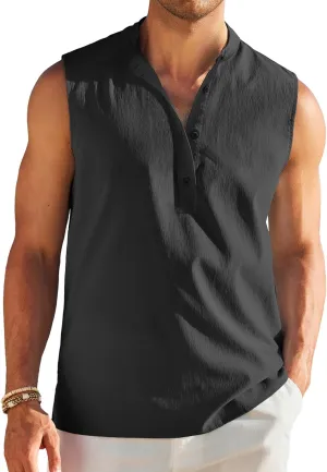 COOFANDY Sleeveless Beach Shirts for Men Summer Tank Shirts Casual Henley Tank Top